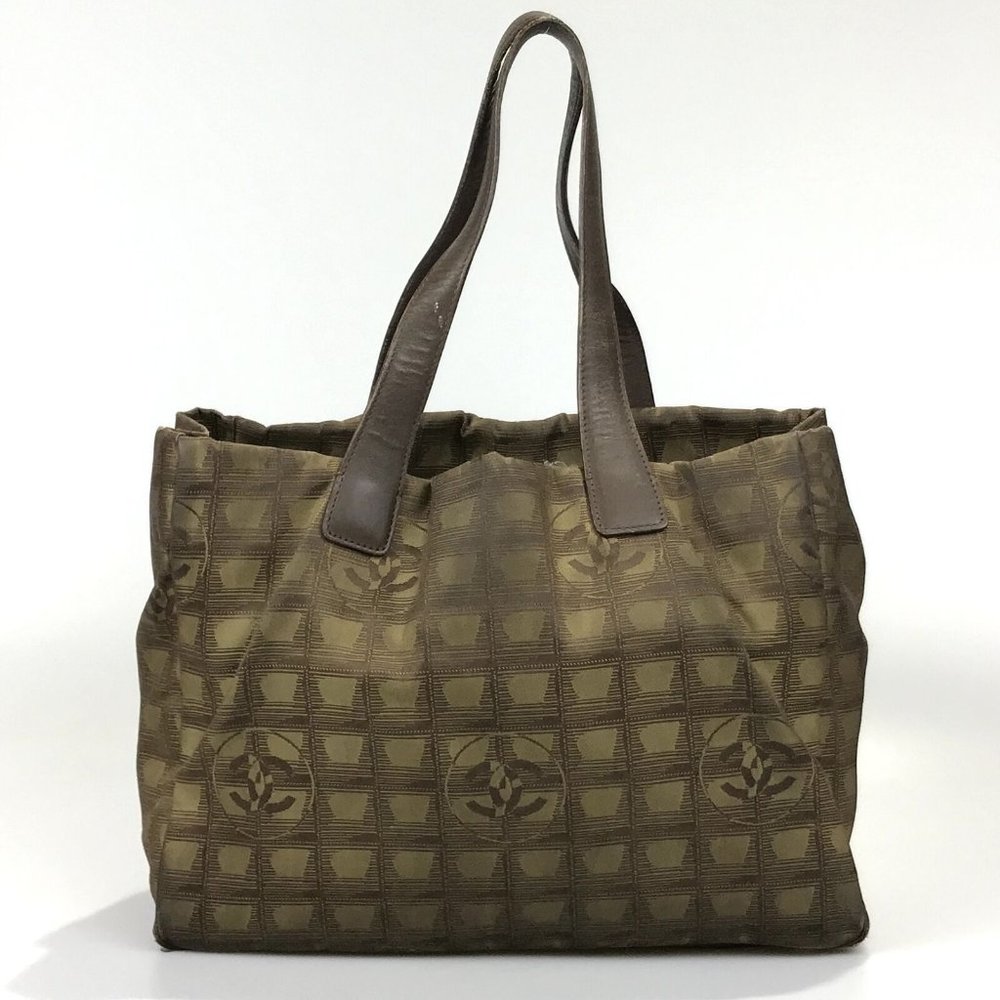 Chanel travel line khaki brown airplane  carry on hand bag purse jacquard